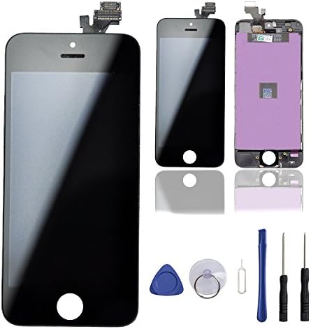 Queenswell LCD Touch Screen Digitizer Frame Assembly Full Set LCD Touch Screen Replacement for iPhone 5 (Black) with Repair Tool Kit
