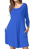 JollieLovin Women's Casual Swing 3/4 Sleeve Pockets T-Shirt Loose Dress (Blue, 1X)