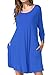 JollieLovin Women's Casual Swing 3/4 Sleeve Pockets T-Shirt Loose Dress (Blue, 1X)