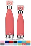 MIRA 17 Oz Stainless Steel Vacuum Insulated Water Bottle | Leak-Proof Double Walled Powder Coated Cola Shape Bottle | Keeps Drinks Cold for 24 Hours & Hot for 12 Hours | 500 ml Coral