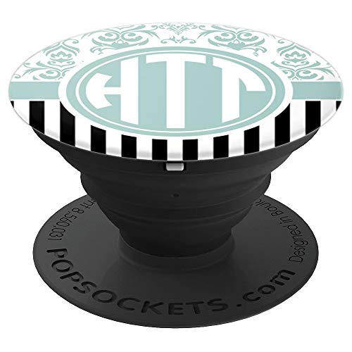 HTT Monogram Pop Socket Blue Damask Initials HTT or HTT - PopSockets Grip and Stand for Phones and Tablets