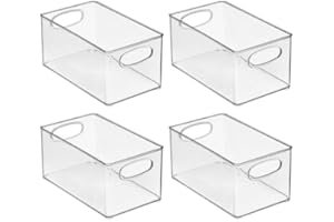 mDesign Plastic Home Closet Organizer - Basket Storage Holder Bin w/ Handles for Bedroom, Bathroom, Cabinet Shelves, Entryway, and Hallway - Holds Sweaters, Purses - Ligne Collection - 4 Pack - Clear