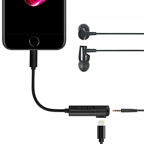 TELE-T 2 in 1 AUX Headphone Jack and Charge Adapter Lightning Audio Splitter 3.3FT 3.5mm Cable Compatible iOS 11 for iPhone 7 7Plus with Volume+/-Control, Does Not Support Calls - Black