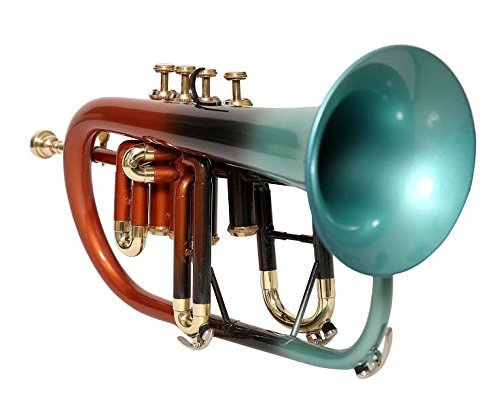 PROFESSIONALS FLUGEL HORN 4 VALVE Bb PITCH ORANGE AND GREEN COLORED W/CASE, MP - Thumbnail 4