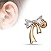 Pierced Owl 16GA Stainless Steel CZ Crystal Bow Ribbon Cartilage Tragus Barbell (Rose Gold Tone/Clear)
