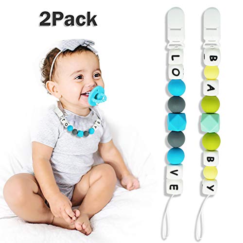 Pacifier Clip for Boys and Girls, Baby Holder Leash, Silicone Teething Straps Unisex Design, Silicone Pacifier Clip, Baby Shower Gift Set, Easy to Use for Teething Toys (Baby Love)