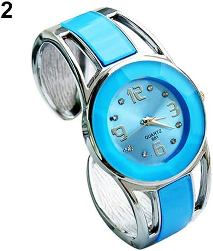 Holrea Women Fashion Wrist Watch, Opening End Quartz Analog Round Case Bracelet Bangle Quartz Wrist Watch Elegant Dress Bangle Cuff Wristwatch Gift for Women Girls Sky Blue