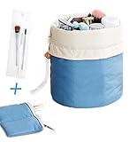 Portable Travel Toiletry Weekender Bag - Mr.Pro Waterproof Travel Kit Organizer Bathroom Storage Makeup Drawstring Bag Carry On Case (Cylinder Blue)