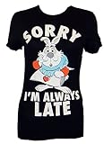 Alice In Wonderland White Rabbit Always Late Juniors T-shirt