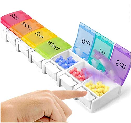 Weekly Pill Organizer, BPA Free, 7 Day Pill Box Case Spring Assisted Lid, Large Compartments Ideal for Vitamins, Cod Liver Oil, Supplements and Medication (A. 7 Day)
