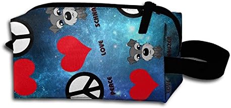 Peace Love Miniature Schnauzer Lover Flower Floral Handbag Toiletry Cosmetic Portable Bags With Zipper