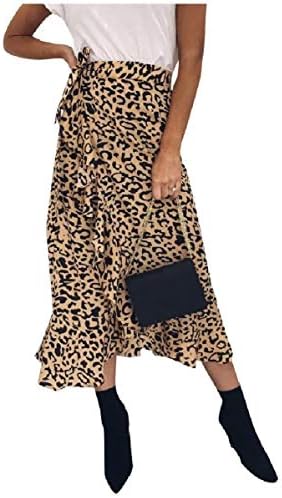CuteRose Women's High-Waisted Elegent Leopard Printed Split Sheath Skirt
