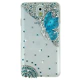 Handmade Luxury Designer Bling 3D Colorful Special Crystal Angle Wing Genius Case Cover For Samsung Galaxy Smart Mobile Phones (Galaxy Note 3 III N9000, Mint)