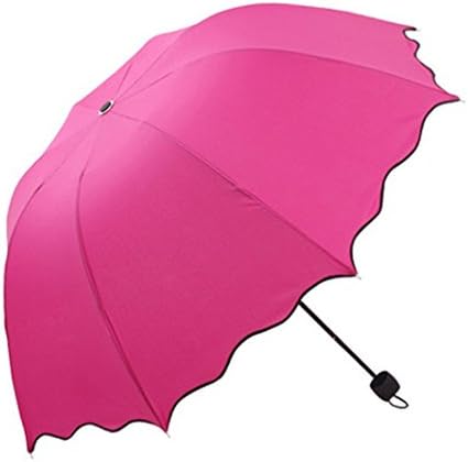 Umbrella, Sumilulu Flouncing Folding Lotus Leaves Princess Dome Parasol Sun/Rain Umbrella (Hot Pink)