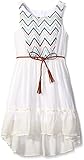 Emily West Big Girls Gauze Sleeveless Dress Hi-Low Skirt with Braided Belt, Ivory, 12