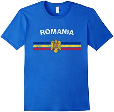 Mens Romanian Flag Shirt - Romanian Emblem &amp; Romania Flag Shirt Medium Royal Blue
