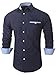 Emiqude Mens Casual Slim Fit Long Sleeve Pocket Stripe Constrast Plaid Dress Shirt