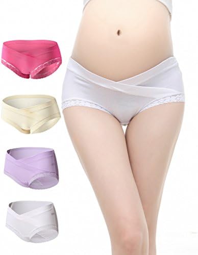 Uniwit 4 Pack Cotton Soft Maternity Pregnant Mother Panties Lingerie Briefs Low-Waist Underwear Underpants, (purple/White/Red/Champagne Gold),Label M / US XS