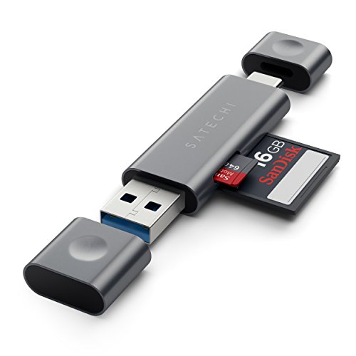 Satechi Aluminum Type-C USB 3.0 and Micro/SD Card Reader for 2016/2017/2018 MacBook Pro, MacBook, iMac, iMac Pro, Chromebook, Lenovo Yoga, HP and more (Space Gray)