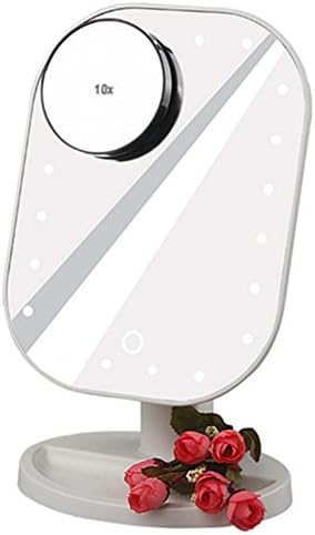 LED Makeup Mirror, Touch Screen 22 LED Lighted Makeup Mirror, Rectangle Desktop Cosmetic Mirror with Removable 10x Magnifying Mirror (White)