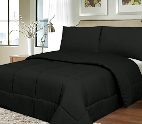 Solid Color Box Stitch Polyester Down Alternative Comforter - Black King