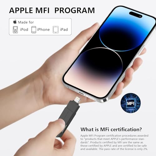Apple MFi Certified 512GB Photo Stick for iPhone - 3 in 1 Flash Drive for iPhone, High Speed USB Memory Stick Thumb Drive, External Storage Compatible for iPhone/iPad/Android/PC (Black)