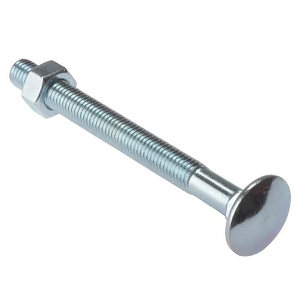 Merriway BH04822 (10 Pcs) Carriage Bolts with Nuts, M6 x 50 mm (1/4 Inch x 2 Inch), Zinc Plated - Pack of 10 Pieces