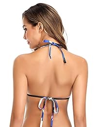 AXESEA Halter Bikini parte superior push up con cordones parte superior con anillos traje de baño
