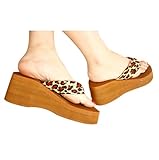 HP95(TM) Women's Shoes, Leopard Sandal,Platform Wedges, Girl's Flip Flops (6.5, A)