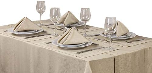 Linen Look Latte 8 Place Setting Mega Package Tableware Set - Includes A 52in x 90in (132cm x 228cm) Oblong (Rectangular) Tablecloth - Napkins - Table Runner And Placemats. Sizes Approximate.