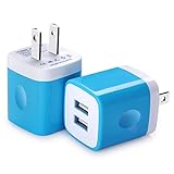 Charging Block, FiveBox Dual Port USB Wall Charger Brick Cube Charging Base Plug Phone Charger Box for Android, iPhone 8/X/6/6S/7 Plus, iPad, Samsung Galaxy S9 S8 S7 S6, Sony, LG, ZTE, Moto-2PC/Blue