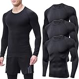 Lavento Men's Compression Shirts Crewneck Long-Sleeve Dri Fit Workout Shirts