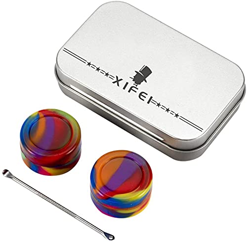 XIFEI portable stainless steel tin box 2-5ml silicone container jars，non-stick storage wax carrying case with extra stainless steel spoons (7 colors)
