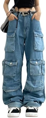 Women's Cargo Pants Y2K Clothing Multi-Pocket Relaxed Fit Jeans