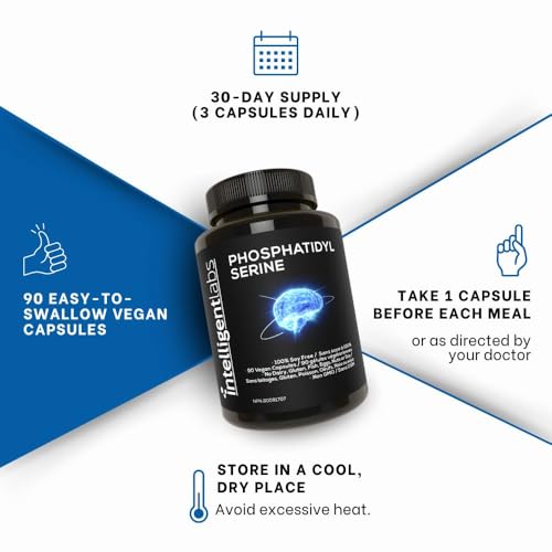 Intelligent Labs Phosphatidylserine Supplement 100mg | 90 High Strength Capsules | 100% Soy and Allergen Free | Pure Phosphatidylserine from Sunflower Lecithin