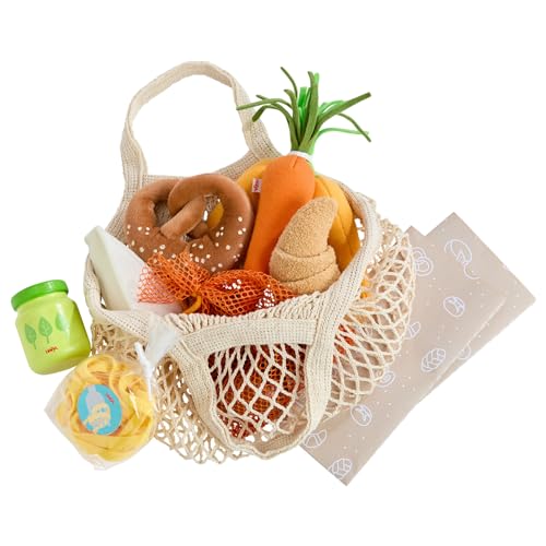 HABA Creative Play 2012304001 Toy Shopping Basket with Wooden Food and Fabric Accessories for Shop and Kitchen Play for Children from 3 Years
