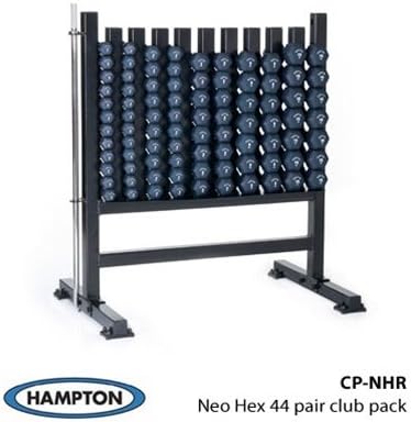 Hampton Fitness Neo-Hex (Neoprene Coated Cast Iron) Club Pack: 44 Pair Set w/ Rack (Commercial Grade)