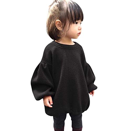 GRNSHTS Baby Girls Loose Long Lantern Sleeve Knit Sweater (Black, 120/3-4Y)