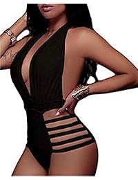 BeachQueen Traje de baño sexy de una pieza para mujer, escote en V, corte de pierna alto, monokini