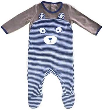1-Piece Snug Fit Button up Newborn Footed Coveralls Closure Pajamas (Striped Bear, 3M)