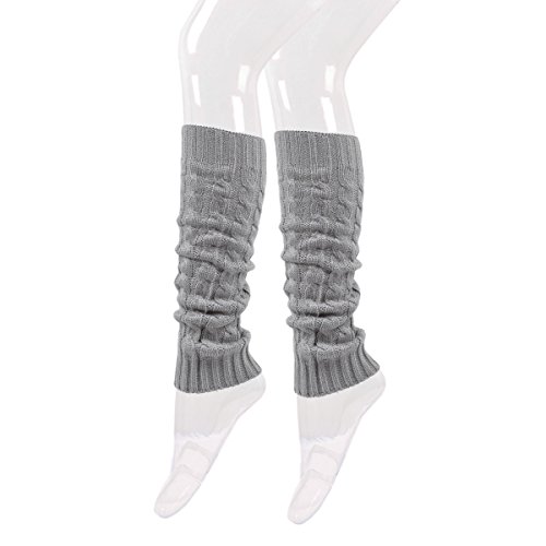 Premium Solid Color Soft Cable Knit Leg Warmers, Grey