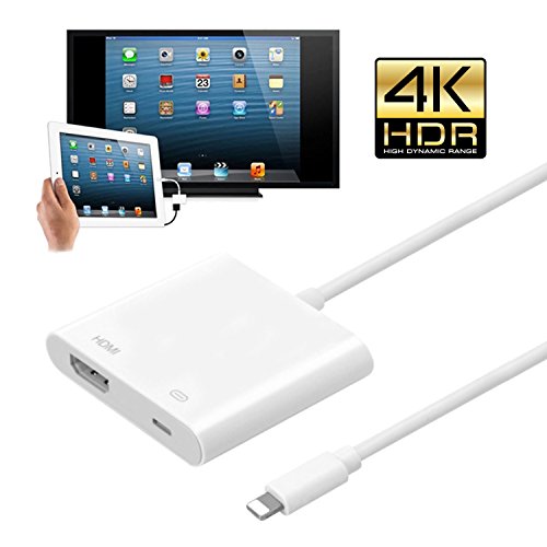 Lightning to HDMI Cable 4K Digital AV Adapter for Select iPhone, iPad and iPod Touch, iPhone HDMI Cable to TV, Projector, Monitor, Big Screen etc. with Lightning Pass-Through, Plug and Play (4K)