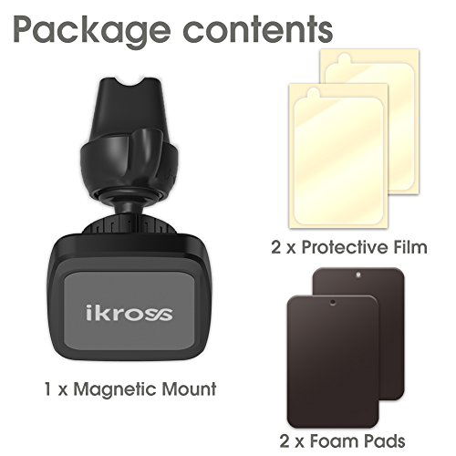 iKross Magnetic Air Vent Clip on Car Mount Smartphone Stand Holder Cradle Feature 6 Powerful Magnet - Black