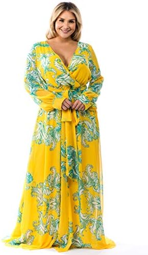 RICARICA Plus Size Floral Printed Chiffon Maxi Dress
