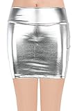 JustinCostume Women's Shiny Metallic Liquid Short Mini Skirt (S, Silver)