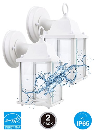 LIT-PaTH Matte White Outdoor LED Wall Lantern, Wall Sconce as Porch Light, 9.5W (75W Equivalent) , 800 Lumen, Water-proof and Outdoor Rated, ETL and ES Qualified, 2-Pack