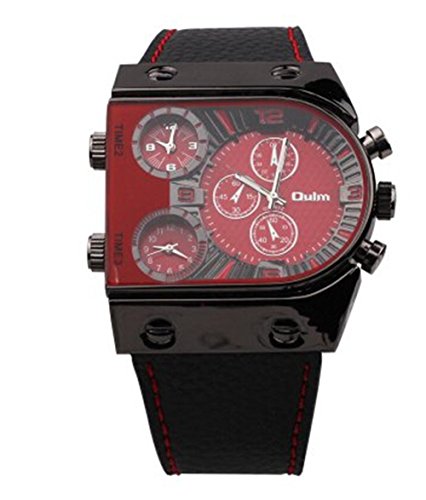 Oulm Analog Quartz Black U-type Dials Men Leather Wrist Watch (Red) Oulm Analog Quartz Black U-type Dials Men Leather Wrist Watch (Red)
