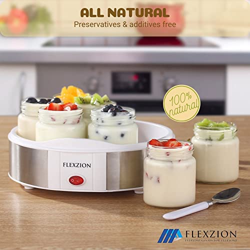 Flexzion Yogurt Maker Machine, Greek Yogurt Maker with Glass Jars Container, Set of 7