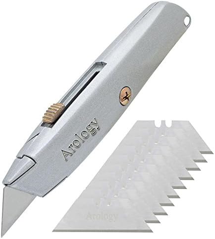 Arology 6" Utility Retractable Blade Knife with 10 Replacement Knife Blades, Heavy Duty Box Cutter Sharper Blade Improvement