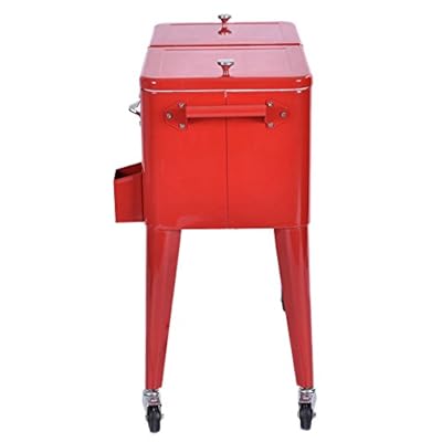 Red Outdoor Patio 80 Quart Cooler Cart Ice Beer Beverage Chest Party Portable - Bright Red Color Add Beauty To Your Outdoor Living Space - 80 Quart Volume Can Cool Enough Drinks For Your Guests